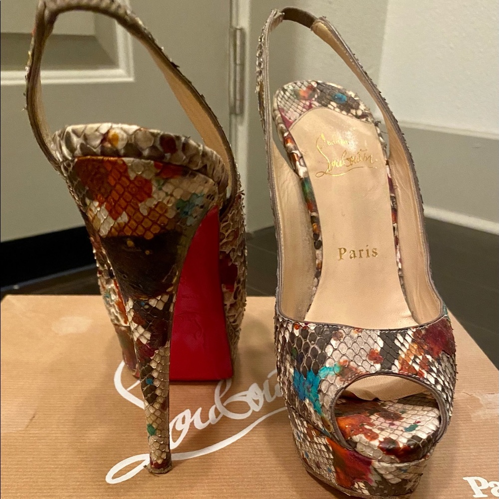 Christian Louboutin Peeptoe Python Carnaval Sling… - image 5